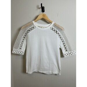 Maje White Teny Lace-sleeve Top Size 1 Crochet Eyelet Detail